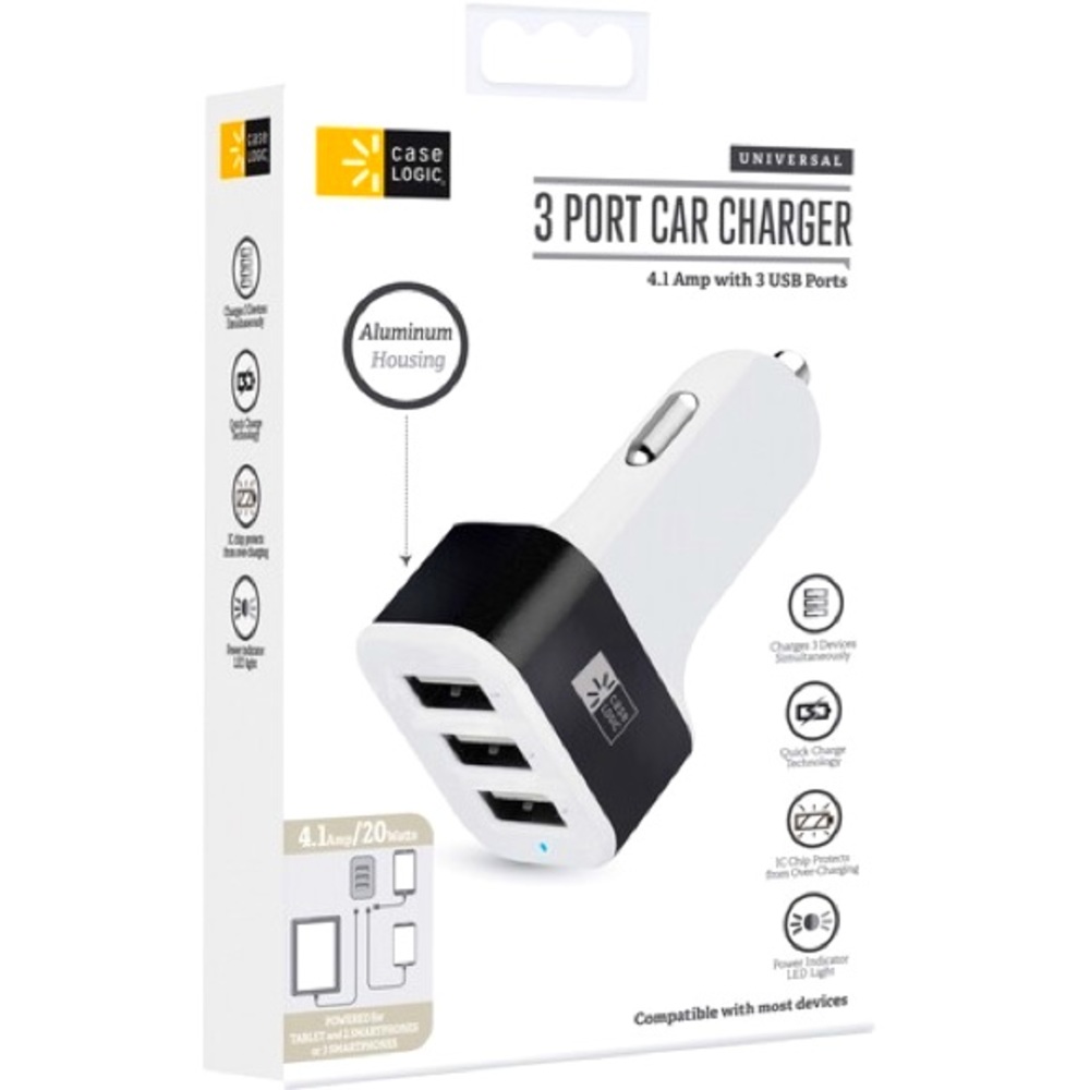 Case Logic 3 Port USB 4.1 Amp Universal Aluminum Housed Car Charger NWT